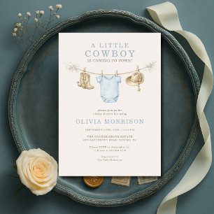Little Cowboy Rodeoranch Klädstreck Baby Shower Inbjudningar