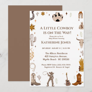 Little Cowboy Rustic Western Baby Shower Inbjudningar