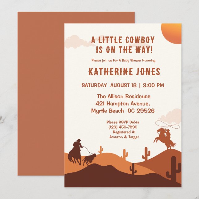 Little Cowboy Rustic Western Rodeo Baby Shower Inbjudningar (Fram/baksida)