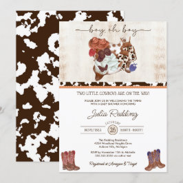 Little Cowboy Twin Boys Western V3 Baby Shower Inv Inbjudningar