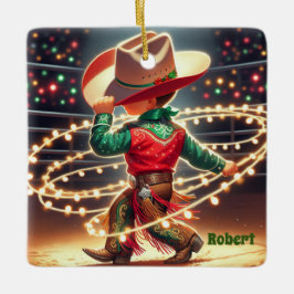Little Cowboy Twirling jul Ljus Anpassningsbar Julgransprydnad Keramik