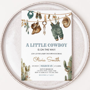 Little Cowboy Vilda western Baby Shower Inbjudningar