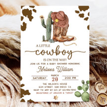 Little Cowboy Vilda western Boy Baby Shower-inbjud
