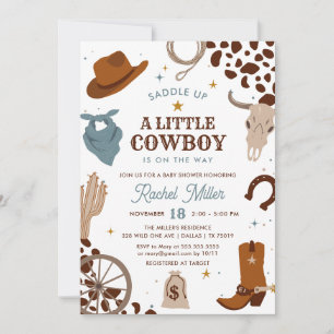 Little Cowboy Vilda western Boy Baby Shower Inbjudningar