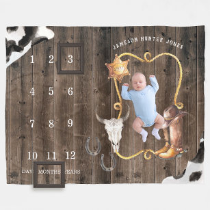 Little Cowboy Western   Baby Milestone Blanket Fleecefilt
