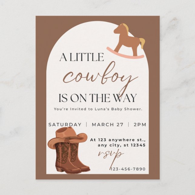  Little Cowboy Western Baby Shower Invitation Vykort (Framsida)