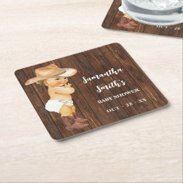 Little Cowboy Western Baby Shower Party Decor Underlägg Papper Kvadrat