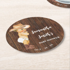 Little Cowboy Western Baby Shower Underlägg Papper Rund