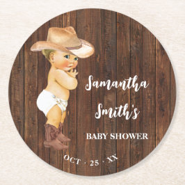 Little Cowboy Western Baby Shower Underlägg Papper Rund