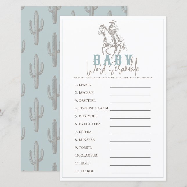 Little Cowboy Western Blue Baby Word Scramble (Fram/baksida)