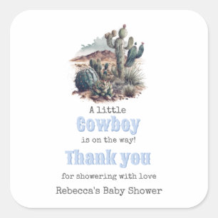Little Cowboy Western Blue Boy Baby Shower Favor Fyrkantigt Klistermärke
