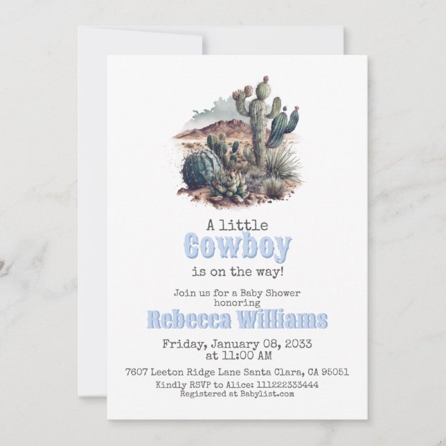 Little Cowboy Western Blue Boy Baby Shower Inbjudningar (Framsida)