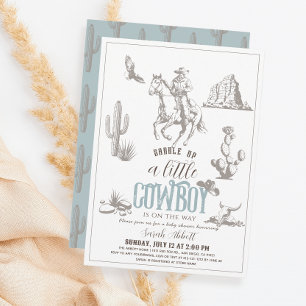 Little Cowboy Western Blue Boy Baby Shower Inbjudningar