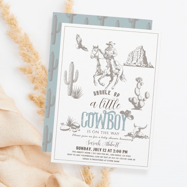 Little Cowboy Western Blue Boy Baby Shower Inbjudningar (Skapare uppladdad)