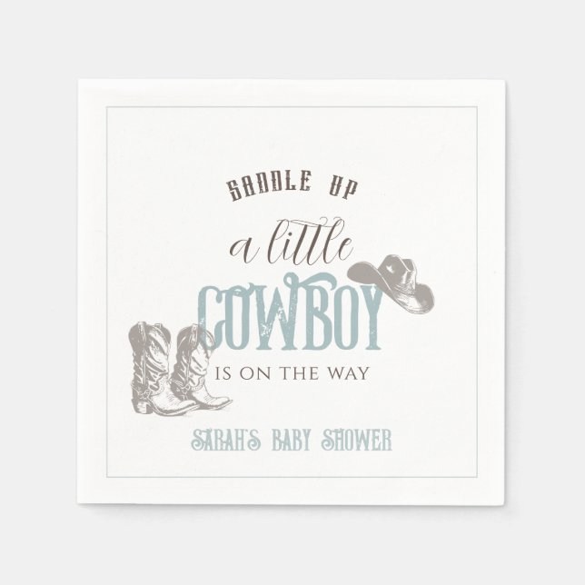 Little Cowboy Western Blue Boy Baby Shower Pappersservett (Framsidan)