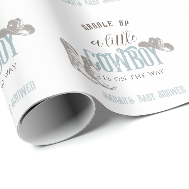 Little Cowboy Western Blue Boy Baby Shower Presentpapper (Rullad Hörn)