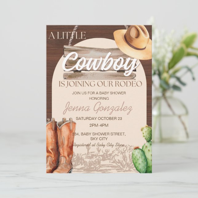 Little Cowboy Western Vilda western Rodeo Baby Sho Inbjudningar (Stående Fram)