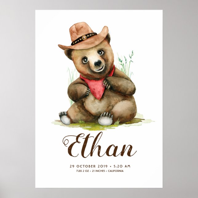 Little Cowboy - Young Bear Cute Kid Room Poster (Framsidan)