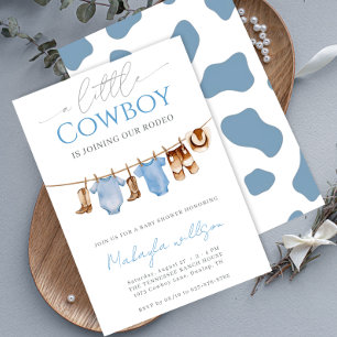 Little Cowboybllue Western Rodeo Baby Shower Inbjudningar