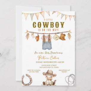 Little Cowboyen är på vägen mot Clothline Baby Sho Inbjudningar