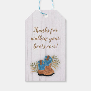 Little Cowboyl Bootie White Wood Baby Shower Presentetikett
