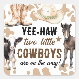 Little Cowboys Rodeo Baby Shower Square Sticker Fyrkantigt Klistermärke