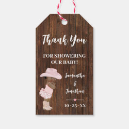 Little Cowgirl AA Baby Shower Faux Wood Favor Presentetikett