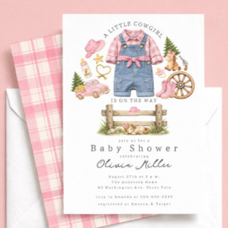 Little Cowgirl Baby Shower Invitation Girl Inbjudningar