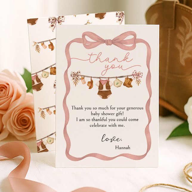 Little Cowgirl Baby Shower Photo Thank You Card  Tack Kort (Skapare uppladdad)