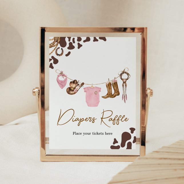Little Cowgirl Baby Shower Raffle Poster (Pink Western Rodeo Baby Shower Diaper Raffle Sign)