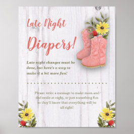 Little Cowgirl Bootie Baby Shower-skylt Poster