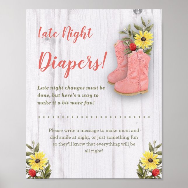 Little Cowgirl Bootie Baby Shower-skylt Poster (Framsidan)