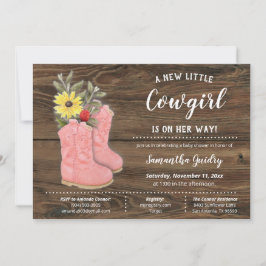 Little Cowgirl Bootie Brown Wood Baby Shower Inbjudningar