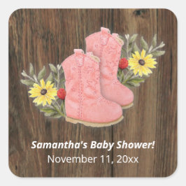 Little Cowgirl Bootie Mörk Wood Baby Shower Fyrkantigt Klistermärke