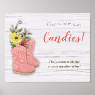 Little Cowgirl Bootie White Wood Shower Game Sign Poster