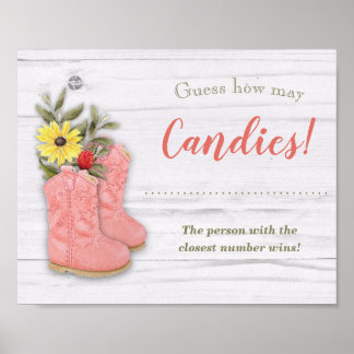 Little Cowgirl Bootie White Wood Shower Game Sign Poster