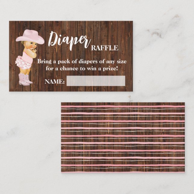 Little Cowgirl Diaper Raffle Biljett Baby Shower (Fram/baksida)