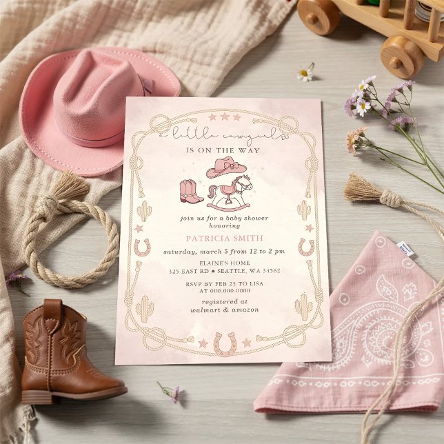 Little Cowgirl Is On The Way girl Baby Shower Inbjudningar (Little Cowgirl Is On The Way girl Baby Shower Invitation)