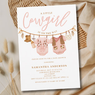 Little Cowgirl Klädstreck Baby Shower Inbjudningar