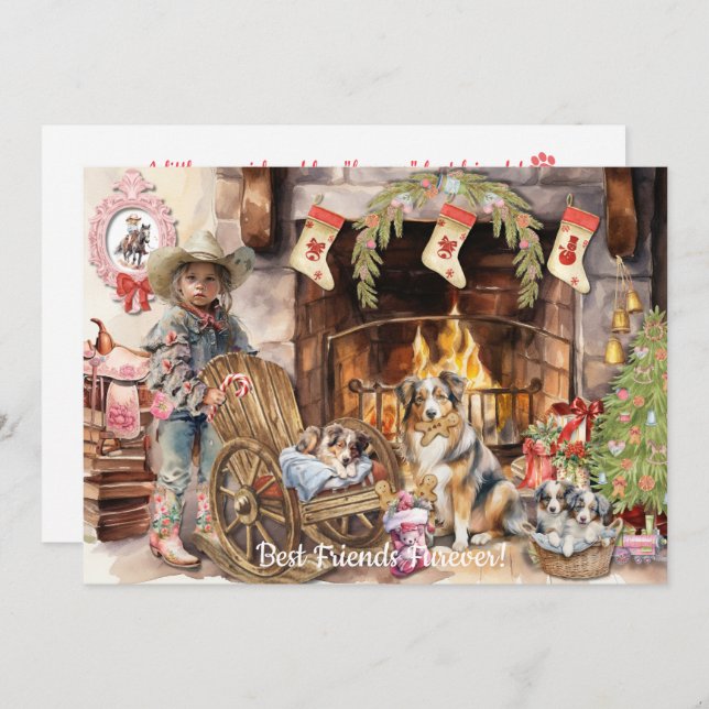 Little Cowgirl med hennes BFFurever-Helgdag Card Julkort (Fram/baksida)