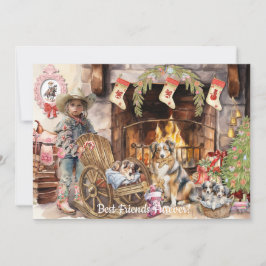 Little Cowgirl med hennes BFFurever-Helgdag Card Julkort
