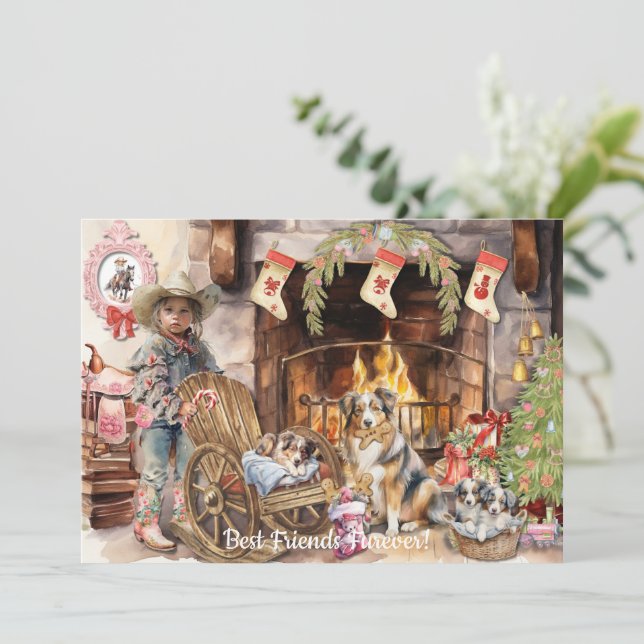 Little Cowgirl med hennes BFFurever-Helgdag Card Julkort (Stående Fram)