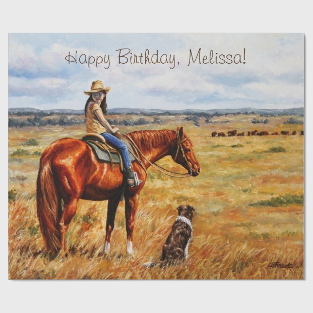 Little Cowgirl på Cattle Horse Presentpapper (Platt)