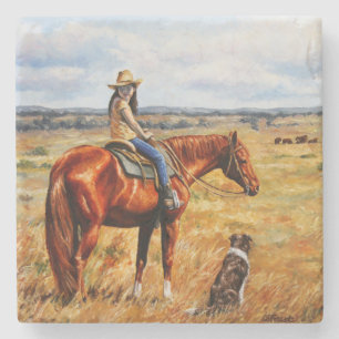 Little Cowgirl på Cattle Horse Underlägg Sten