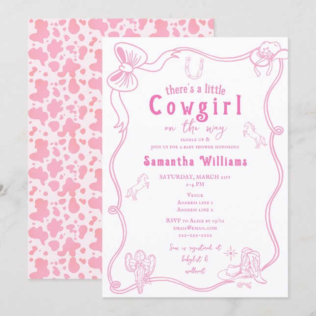 Little Cowgirl Pink Girl Baby Shower Inbjudningar (Fram/baksida)