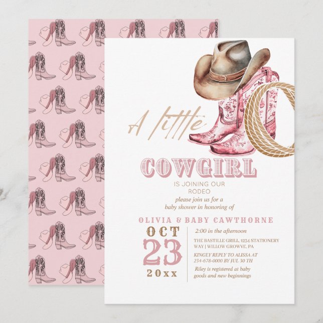 Little Cowgirl Rodeo Flicka dusch Inbjudningar (Fram/baksida)