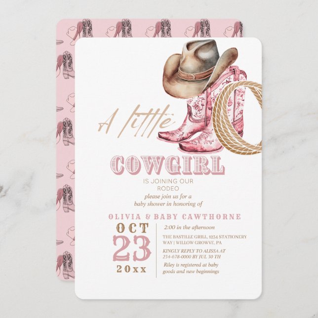 Little Cowgirl Rodeo Flicka dusch Inbjudningar (Fram/baksida)