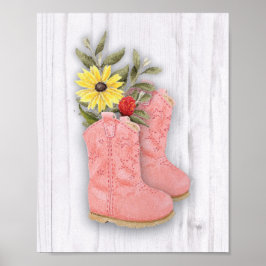 Little Cowgirl Rosa Bootie Nursery Art Skriv ut Poster