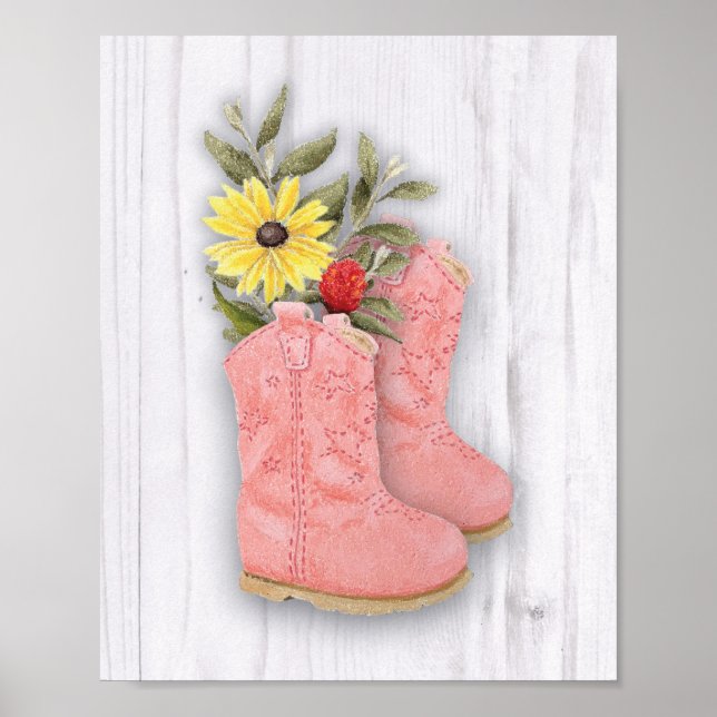 Little Cowgirl Rosa Bootie Nursery Art Skriv ut Poster (Framsidan)