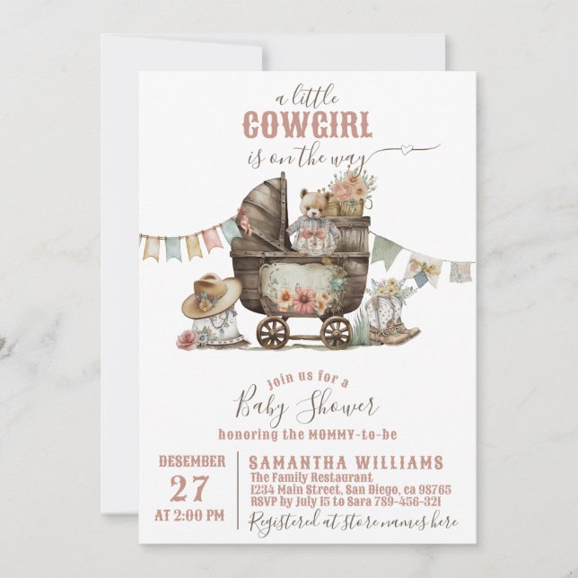 Little cowgirl Vilda western Boho Flicka Shower Inbjudningar (Framsida)